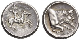SICILY, Gela. Circa 480/75-475/70 BC. Didrachm (Silver, 19mm, 8.66 g 9). Rider galloping to right, bearded and nude but for high helmet, hurling spear...