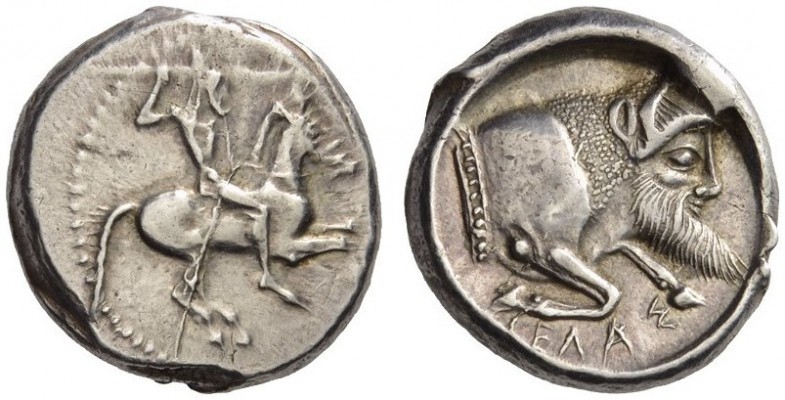 SICILY, Gela. Circa 480/75-475/70 BC. Didrachm (Silver, 18mm, 8.78 g 2). Rider g...
