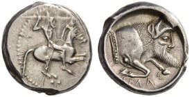 SICILY, Gela. Circa 480/75-475/70 BC. Didrachm (Silver, 18mm, 8.78 g 2). Rider galloping to right, bearded and nude but for high helmet, hurling spear...
