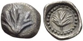 SICILY, Selinos. Circa 515-480/70 BC. Obol (Silver, 9mm, 0.63 g 3). Leaf of wild parsley. Rev. Leaf of wild parsley within a linear circle inside a ci...