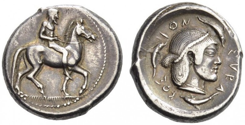 SICILY, Syracuse. Circa 470 BC. Didrachm (Silver, 19mm, 8.64 g 4). Nude and bear...