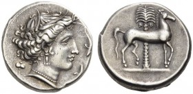 SICILY, Unlocated Punic mint. Circa 340-320 BC. Tetradrachm (Silver, 26mm, 16.77 g 9), Kephaloidion, Panormos, or a mint moving with the Carthaginian ...