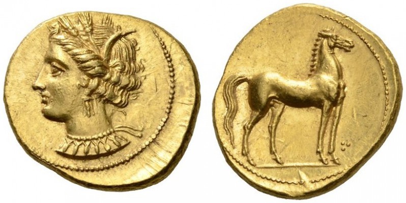 ZEUGITANA, Carthage. Circa 350-320 BC. Stater (Gold, 20mm, 9.25 g 8). Head of Ta...