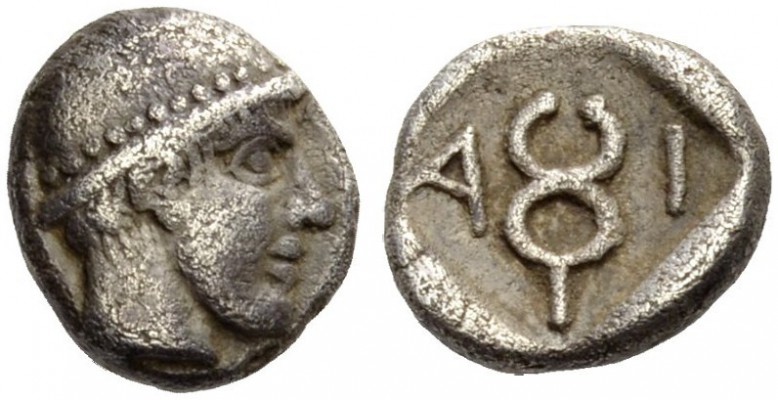 THRACE, Ainos. Circa 455/4-453/2 BC. Diobol (Silver, 9mm, 1.26 g 10). Head of He...
