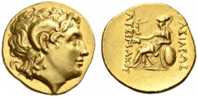 KINGS of THRACE. Lysimachos, 305-281 BC. Stater (Gold, 18mm, 8.52 g 6), Byzantion, c. 250-240. Diademed head of Alexander the Great to right, with hor...