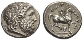 KINGS of MACEDON. Philip II, 359-336 BC. Tetradrachm (Silver, 23mm, 14.32 g 11), Amphipolis, 348/7-343/2. Laureate head of Zeus to right. Rev. ΦΙΛΙ...