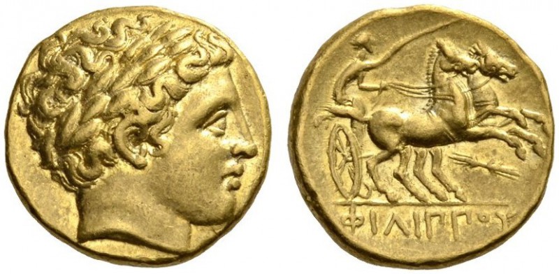 KINGS of MACEDON. Philip II, 359-336 BC. Stater (Gold, 17mm, 8.59 g 11), Pella, ...