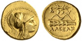 KINGS of MACEDON. Alexander III ‘the Great’. 336-323 BC. Quarter stater (Gold, 11mm, 2.16 g 1), ‘Amphipolis’, uncertain mint in Macedonia, c. 330-320 ...