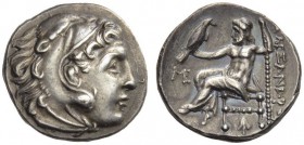 KINGS of MACEDON. Alexander III ‘the Great’, 336-323 BC. Drachm (Silver, 17mm, 4.29 g 12), Abydos, c. 310-301. Head of Herakles in lion skin headdress...