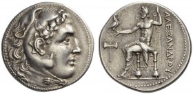 KINGS of MACEDON. Alexander III ‘the Great’, 336-323 BC. Tetradrachm (Silver, 29mm, 17.08 g 12), Mylasa (or Kaunos?), c. 250. Head of Herakles in lion...