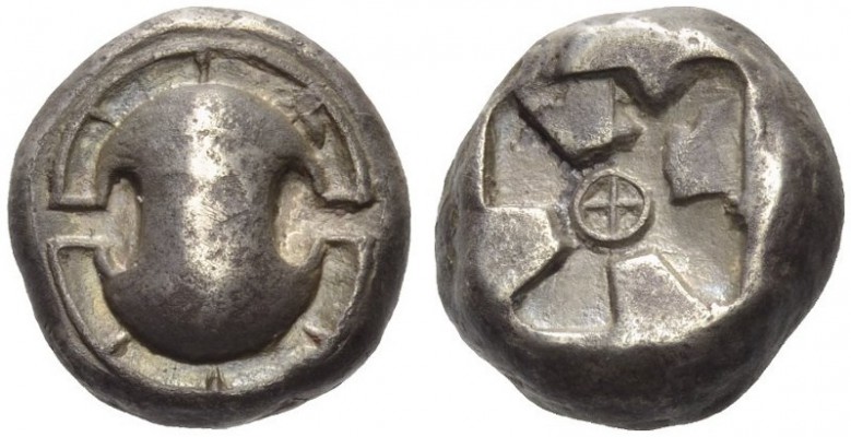 Boeotia, Thebes. Circa 480-460 BC. Stater (Silver, 16mm, 11.87 g). Boeotian shie...
