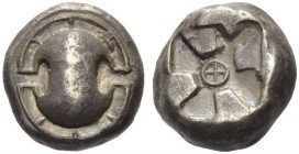 Boeotia, Thebes. Circa 480-460 BC. Stater (Silver, 16mm, 11.87 g). Boeotian shield with rim divided into eight compartments. Rev. Incuse square with a...