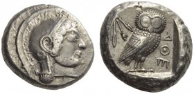ATTICA, Athens. Circa 500/490-485/0 BC. Tetradrachm (Silver, 23mm, 17.48 g 10). Head of Athena to right, wearing crested Attic helmet and circular ear...
