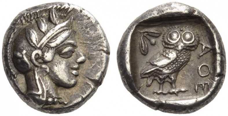 ATTICA, Athens. Circa 430s BC. Drachm (Silver, 14mm, 4.26 g 2). Head of Athena t...