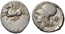 CORINTHIA, Corinth. Circa 375-300 BC. Stater (Silver, 25mm, 8.60 g 3). Ϙ Pegasus flying left with pointed wing. Rev. Α Ρ Head of Aphrodite to left, we...