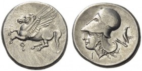 CORINTHIA, Corinth. Circa 375-300 BC. Stater (Silver, 21mm, 8.52 g 9). Ϙ Pegasos flying left with straight wings. Rev. Head of Aphrodite to left, wear...