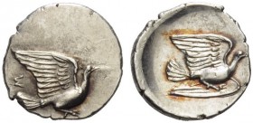 Sikyonia, Sikyon. Circa 360s-340s/330s BC. Obol (Silver, 11mm, 0.63 g 3). Dove alighting right; above tail, Σ. Rev. Dove flying right. BCD 255.3. A ra...