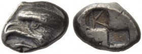 Paphlagonia, Sinope. Circa 425-410 BC. Drachm (Silver, 6.05 g). Head of a sea eagle to left; below, dolphin to left. Rev. Quadripartite incuse square ...
