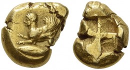 MYSIA, Kyzikos. Circa 550-500 BC. Stater (Electrum, 19mm, 16.24 g). Sphinx crouching to left on a tunny fish. Rev. Quadripartite incuse square. BMFA 1...