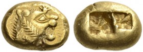 KINGS of LYDIA. Period of Alyattes II to Kroisos, circa 610-550/46 BC. Trite (Electrum, 13x8mm, 4.73 g), Sardes. Head of lion to right, with open jaws...