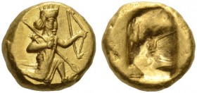 PERSIAN ASIA MINOR, Achaemenid Empire. Time of Darios I to Xerxes II, circa 485-420 BC. Daric (Gold, 12mm, 8.31 g), Sardes. Persian king in the runnin...