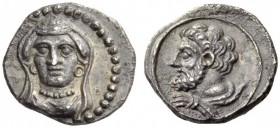 CILICIA, Uncertain mint. 2nd - 3rd quarter 4th century BC. Obol (Silver, 10mm, 0.82 g 6). Veiled and draped female bust facing, turned slightly to lef...