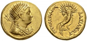 PTOLEMAIC KINGS of EGYPT. Ptolemy IV Philopator, 225-205 BC. Oktadrachm or Mnaieon (Gold, 26mm, 27.79 g 12), Alexandria. Radiate and diademed bust of ...