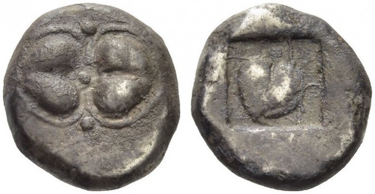 KYRENAICA, Kyrene. Circa 500-480 BC. Drachm (Silver, 13mm, 4.26 g). Two silphium...