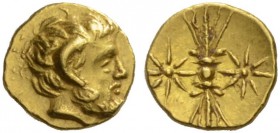 KYRENAICA, Kyrene. Circa 308-277 BC. Obol (Gold, 8mm, 0.73 g), Magas, as governor, c. 308-305. Laureate head of Zeus Ammon to right, ram’s horn over h...