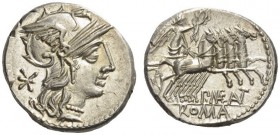 P. Maenius Antiacus M.f, 132 BC. Denarius (Silver, 19mm, 3.91 g 11), Rome. Helmeted head of Roma to right; behind, XVI monogram. Rev. P.MAE ANT / ROMA...