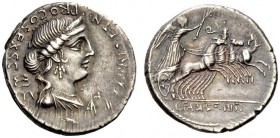 C. Annius T.f. T.n, 82-81 BC. Denarius (Silver, 19mm, 3.97 g 9), Spain. C.ANNI.T.F.T.N.PRO.COA.EX.S.C Diademed and draped female bust to right, with c...