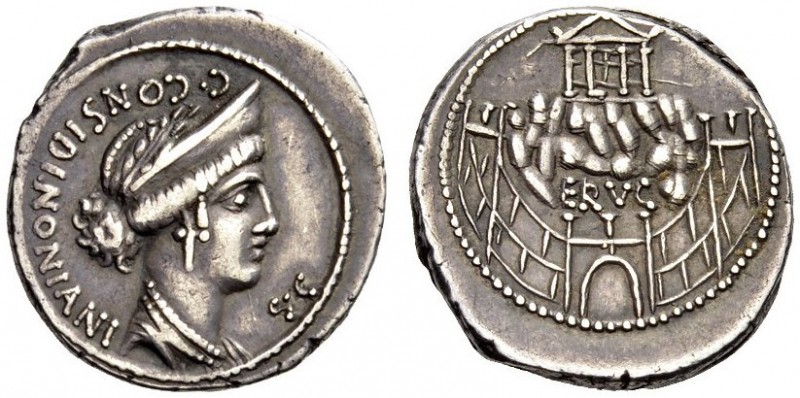 C. Considius Nonianus, 56 BC. Denarius (Silver, 18mm, 4.02 g 6), Rome. C.CONSIDI...