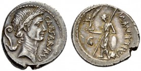 Julius Caesar, late February 44 BC. Denarius (Silver, 18mm, 3.77 g 2), struck under the magistrate M. Mettius. CAESAR IMP Laureate head of Caesar to r...