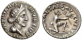 Augustus, 27 BC-AD 14. Denarius (Silver, 18mm, 3.30 g 4), Rome, under P. Petronius Turpilianus, 19/18 BC. TVRPILIANVS III VIR / FE-RON Diademed and dr...