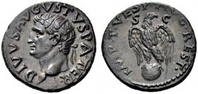 Divus Augustus, died in AD 14. As (Bronze, 27mm, 11.85 g 6), struck under Titus, 80-81. DIVVS AVGVSTVS PATER Radiate head of Augustus to left. Rev. IM...