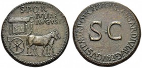 Tiberius, 14-37. Sestertius (Orichalcum, 34mm, 27.32 g 9), struck in honor of Tiberius’s mother Livia, Rome, 21-22. S.P.Q.R / IVLIAE / AVGVST Carpentu...