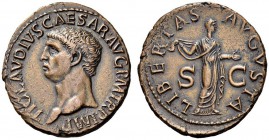 Claudius, 41-54. As (Copper, 29mm, 11.24 g 6), Rome, 41-42. TI CLAVDIVS CAESAR AVG P M TR P IMP Bare head of Claudius to left. Rev. LIBERTAS AVGVSTA /...