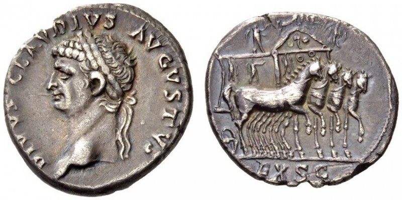 Divus Claudius, died 54. Denarius (Silver, 18mm, 3.56 g 7), Rome, October-Decemb...