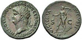 Nero, 54-68. Dupondius (Orichalcum, 28.5mm, 13.68 g 6), Rome, 64. NERO.CLAVD CAESAR.AVG.GER P.M.TR.P.IMP P.P. Radiate head of Nero to left. Rev. VICTO...