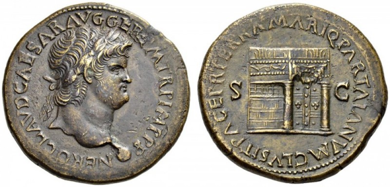 Nero, 54-68. Sestertius (Orichalcum, 36mm, 27.25 g 6), Lugdunum, 65. NERO CLAVD ...