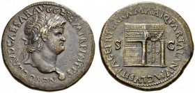 Nero, 54-68. Sestertius (Orichalcum, 36mm, 27.25 g 6), Lugdunum, 65. NERO CLAVD CAESAR AVG GER P M TR P IMP P P Laureate head of Nero to right with gl...