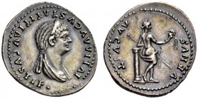 Julia Titi, Augusta, 79-90/1. Denarius (Silver, 21mm, 3.58 g 6), Rome, 80-81. IVLIA AVGVSTA TITI AVGVSTI F. Diademed and draped bust of Julia Titi to ...