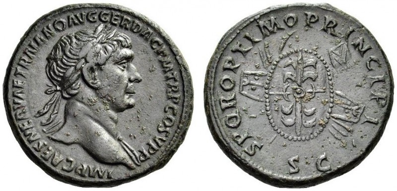 Trajan, 98-117. As (Copper, 27mm, 11.83 g 7), Rome, 104/5-107. IMP CAES NERVAE T...