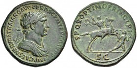 Trajan, 98-117. Sestertius (Orichalcum, 35mm, 29.63 g 6), Rome, 103-107. IMP CAES NERVAE TRAIANO AVG GER DAC P M TR P COS V P P Laureate, draped and c...