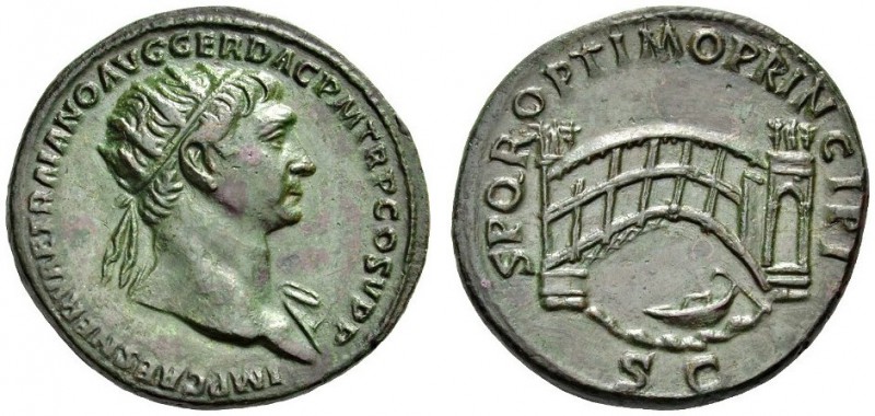 Trajan, 98-117. Dupondius (Orichalcum, 27mm, 11.55 g 7), Rome, 107-110. IMP CAES...