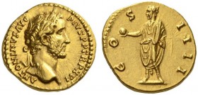 Antoninus Pius, 138-161. Aureus (Gold, 18mm, 7.38 g 6), Rome, 152-153. ANTONINVS AVG PIVS P P TR P XVI Laureate head of Antoninus Pius to right. Rev. ...