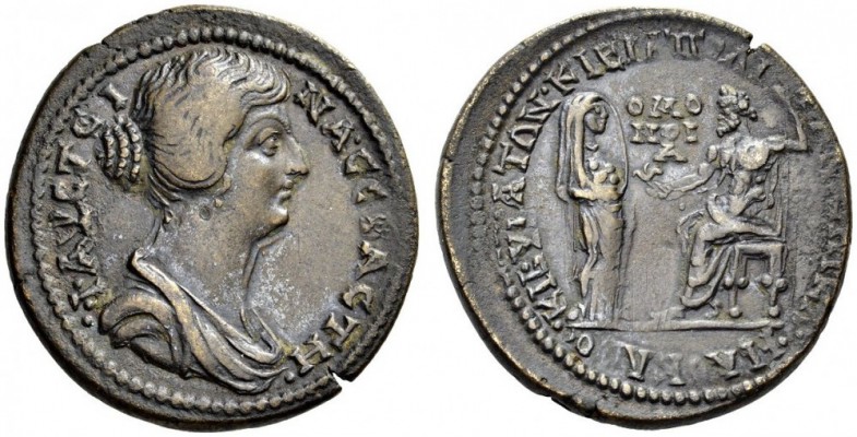 Kibyra. Faustina II, 147-176. Tetrassarion (Bronze, 36mm, 25.18 g 6), alliance i...