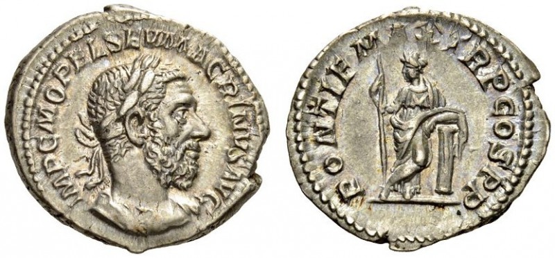 Macrinus, 217-218. Denarius (Silver, 20mm, 3.33 g 6), Rome, March-June 218. IMP ...