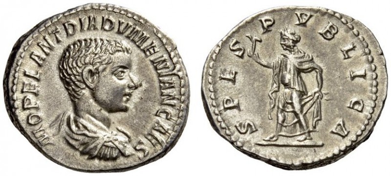 Diadumenian, as Caesar, 217-218. Denarius (Silver, 20mm, 3.65 g 6), Rome, 218. M...