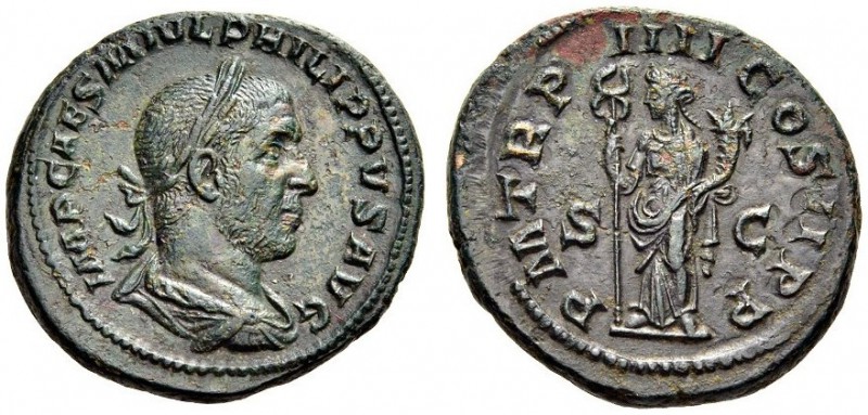 Philip I, 244-249. As (Copper, 26mm, 10.26 g 12), Rome, 247. IMP CAES M IVL PHIL...